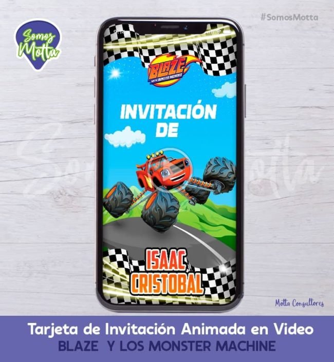 Tarjeta de Invitación Digital de Blaze y los MONSTER MACHINE con Foto