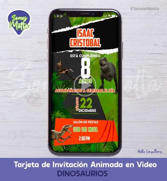 TARJETA DE INVITACIÓN DIGITAL ANIMADA DE DINOSAURIOS