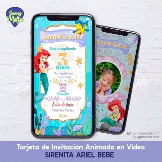 TARJETA DE INVITACIÓN SIRENITA BEBÉ ARIEL