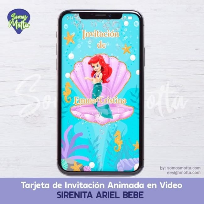 TARJETA DE INVITACIÓN SIRENITA BEBÉ ARIEL