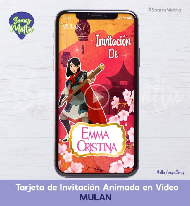 TARJETA DE INVITACIÓN DIGITAL MULAN DISNEY