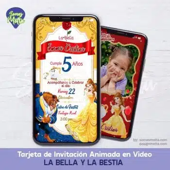 TARJETA DE INVITACIÓN DIGITAL PRINCESA BELLA Y LA BESTIA