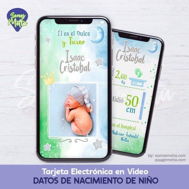 TARJETA CON DATOS DE NACIMIENTO DE RECIÉN NACIDO VARÓN