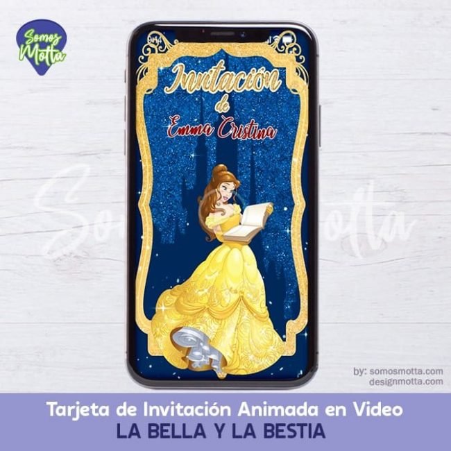 TARJETA DE INVITACIÓN DIGITAL PRINCESA BELLA Y LA BESTIA