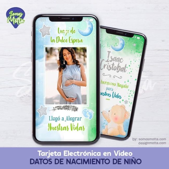 TARJETA CON DATOS DE NACIMIENTO DE RECIÉN NACIDO VARÓN