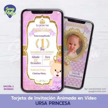 TARJETA DIGITAL DE INVITACIÓN OSITA URSA PRINCESA