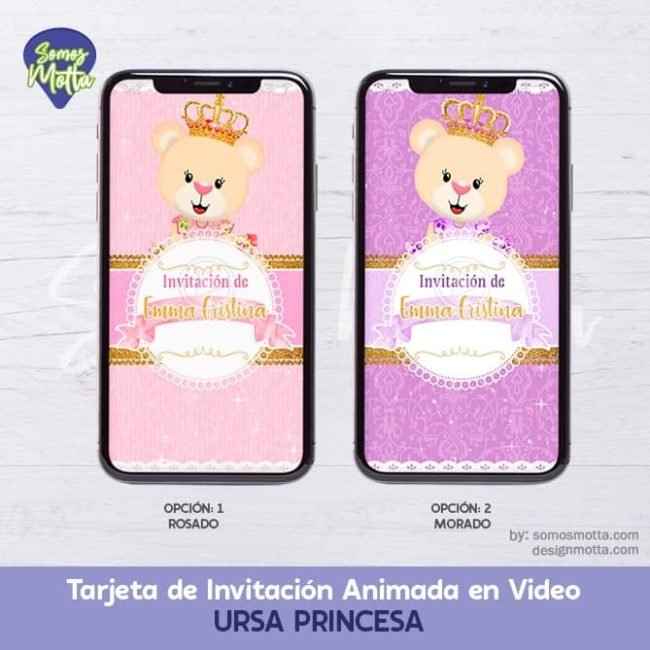 TARJETA DIGITAL DE INVITACIÓN OSITA URSA PRINCESA