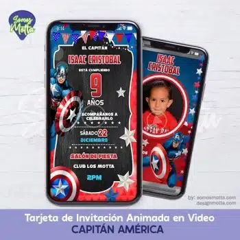 TARJETA DIGITAL DE INVITACIÓN CAPITÁN AMÉRICA