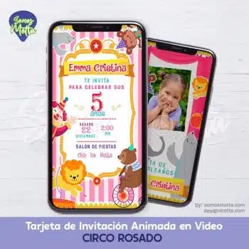 TARJETA DIGITAL DE INVITACIÓN CIRCO ROSADO