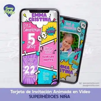 TARJETA DE INVITACIÓN SUPERHÉROES NIÑA