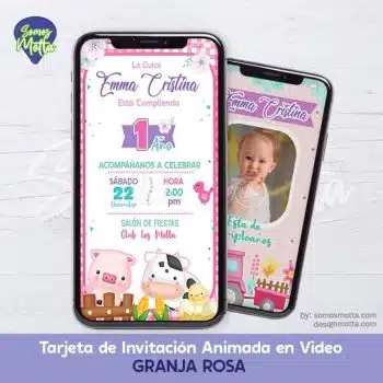 TARJETA DE INVITACIÓN GRANJA ROSA NIÑA