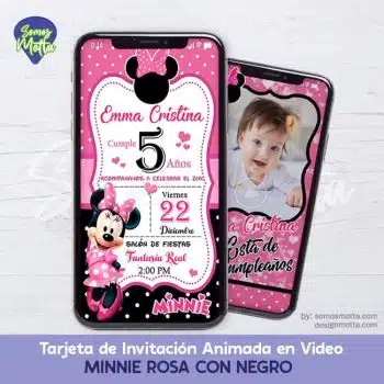 TARJETA DE INVITACIÓN MINNIE MOUSE ROSADA