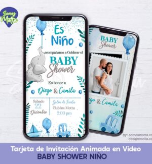 TARJETA DIGITAL DE INVITACIÓN BABY SHOWER ELEFANTE