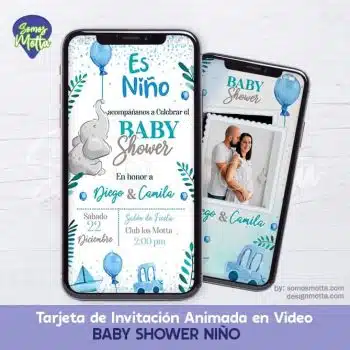 TARJETA DIGITAL DE INVITACIÓN BABY SHOWER ELEFANTE