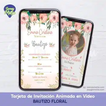 TARJETA DE INVITACIÓN PARA BAUTIZO FLORAL