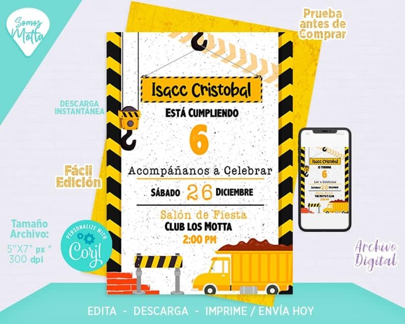 TARJETA INVITACIÓN CONSTRUCCIÓN PARA IMPRIMIR