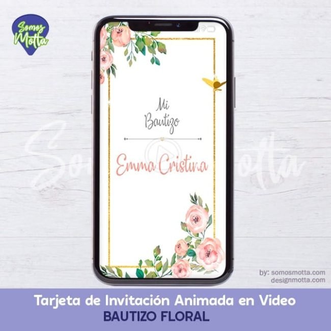 TARJETA DE INVITACIÓN PARA BAUTIZO FLORAL