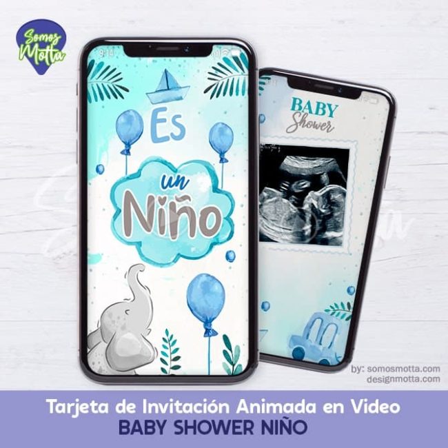 TARJETA DIGITAL DE INVITACIÓN BABY SHOWER ELEFANTE