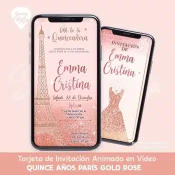 TARJETA DE INVITACIÓN QUINCE AÑOS PARIS GOLD ROSE