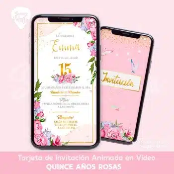 TARJETA DE INVITACIÓN QUINCE AÑOS ROSAS