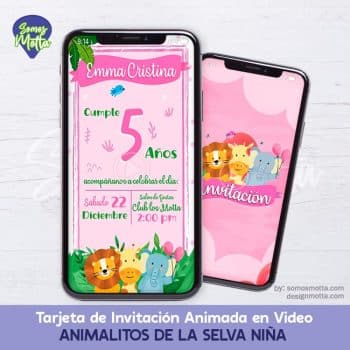 TARJETA INVITACIÓN ANIMALITOS DE LA JUNGLA NIÑA