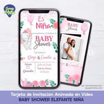 TARJETA DE INVITACIÓN BABY SHOWER NIÑA ELEFANTES