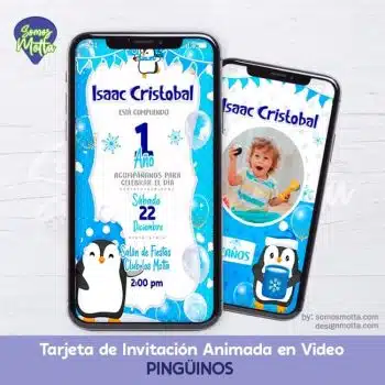 TARJETA DE INVITACIÓN PINGÜINOS INVIERNO