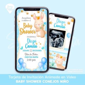 TARJETA INVITACIÓN BABY SHOWER NIÑO DE CONEJITOS