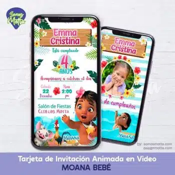 TARJETA DE INVITACIÓN MOANA BEBÉ VAIANA