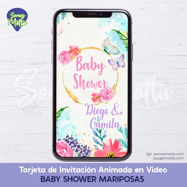 TARJETA DE INVITACIÓN BABY SHOWER NIÑA MARIPOSAS