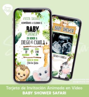 TARJETA INVITACIÓN BABY SHOWER SAFARI JUNGLA