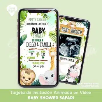 TARJETA INVITACIÓN BABY SHOWER SAFARI JUNGLA