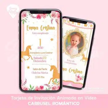 TARJETA DE INVITACIÓN CARRUSEL CON CABALLITOS NIÑA