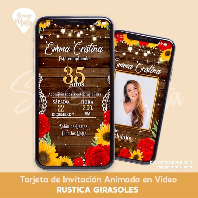 VIDEO TARJETA DE INVITACIÓN RUSTICA GIRASOL Y ROSAS