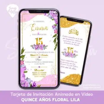 TARJETA DE INVITACIÓN QUINCE AÑOS LILA FLORAL