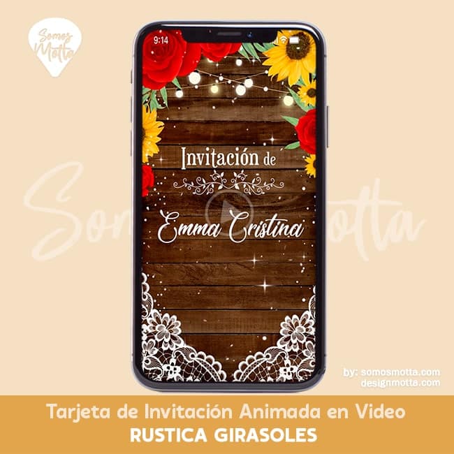 VIDEO TARJETA DE INVITACIÓN RUSTICA GIRASOL Y ROSAS