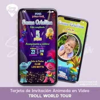 TARJETA DE INVITACIÓN DE TROLLS 2 WORLD TOUR