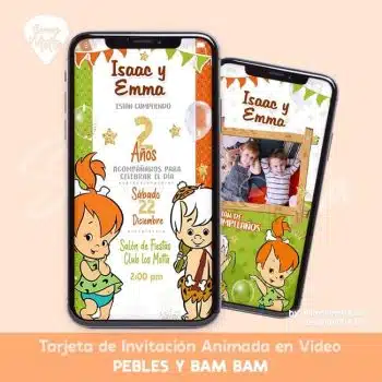 TARJETA DE INVITACIÓN DE PEBBLES Y BAM BAM