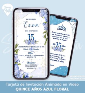 INVITACIÓN QUINCE AÑOS AZUL FLORAL