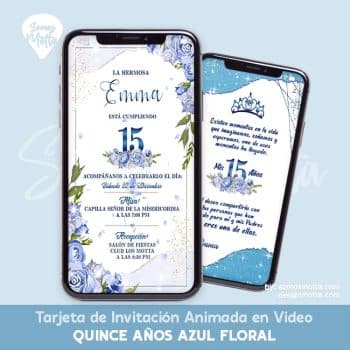 INVITACIÓN QUINCE AÑOS AZUL FLORAL