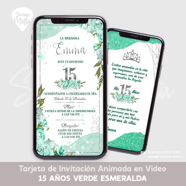 TARJETA DE INVITACION DE 15 AÑOS VERDE ESMERALDA