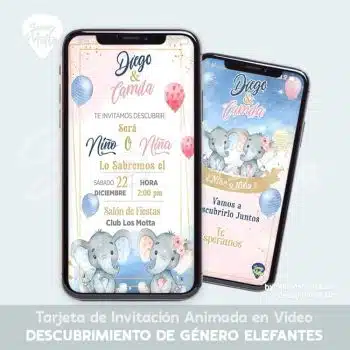 INVITACIÓN DESCUBRIMIENTO DE GÉNERO MOTIVO ELEFANTES