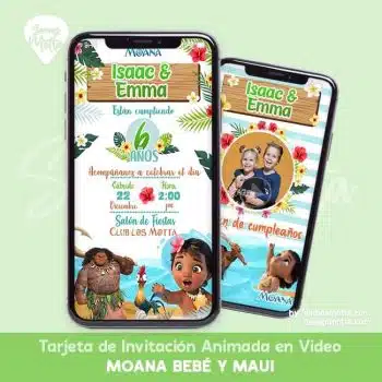 TARJETA DE INVITACIÓN MOANA BEBÉ Y MAUI