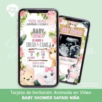 TARJETA DE INVITACIÓN BABY SHOWER SAFARI NIÑA