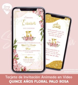 TARJETA DE INVITACIÓN QUINCE AÑOS PALO DE ROSA