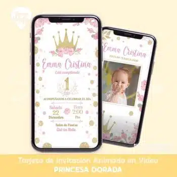 INVITACIÓN DIGITAL PRINCESA ROSA CON DORADO