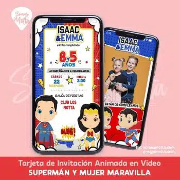 INVITACIÓN DIGITAL SUPERMAN Y MUJER MARAVILLA