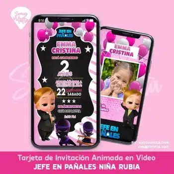 INVITACIÓN Animada JEFE EN PAÑALES NIÑA RUBIA