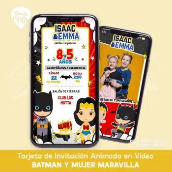 INVITACIÓN DIGITAL BATMAN Y MUJER MARAVILLA