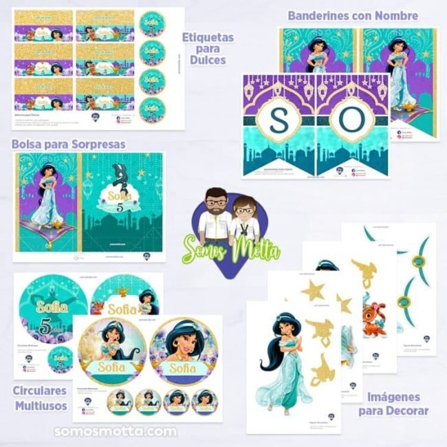 KIT IMPRIMIBLE JASMIN PRINCESA DISNEY